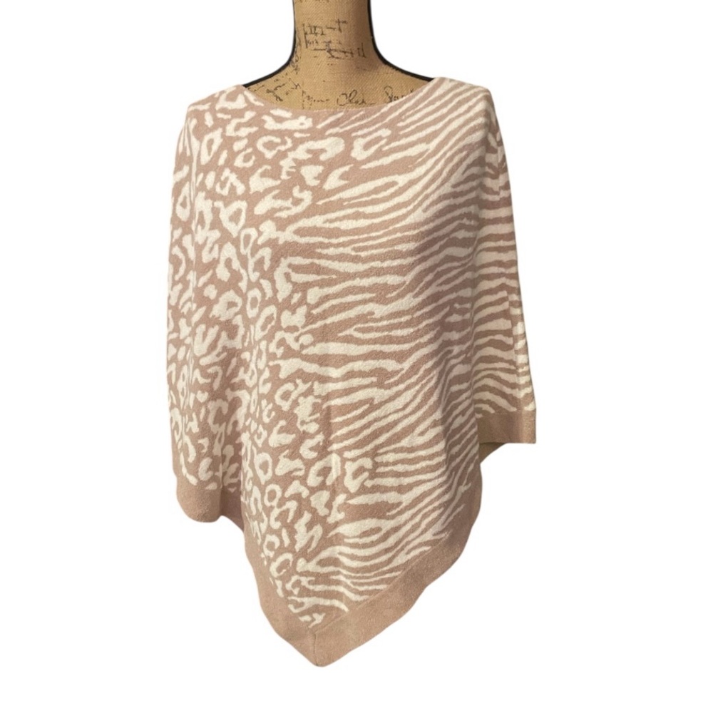 Barefoot Dreams Cream and Tan Animal Print Poncho